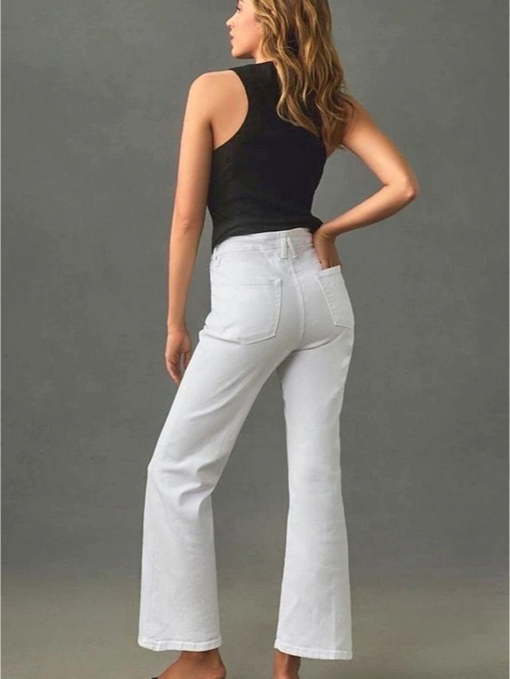 Good American Good Legs Crop Mid-Rise Mini Boot White Mini Boot Jeans Waist 8